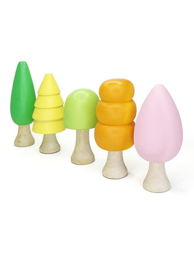 مجموعة أشجار خشبية من كافرون - 5 أشجار صغيرة من الخشب الطبيعي باللون الأخضر، لعبة تعليمية مونتيسوري للأطفال، أشجار غابة خشبية للعب التخيلي، عالم مصغر وديكور منزلي - Image 4